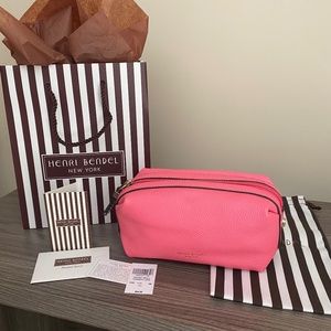 HENRI BENDEL Crosby Cosmetic Case in Pink Leather 🌟 NWT